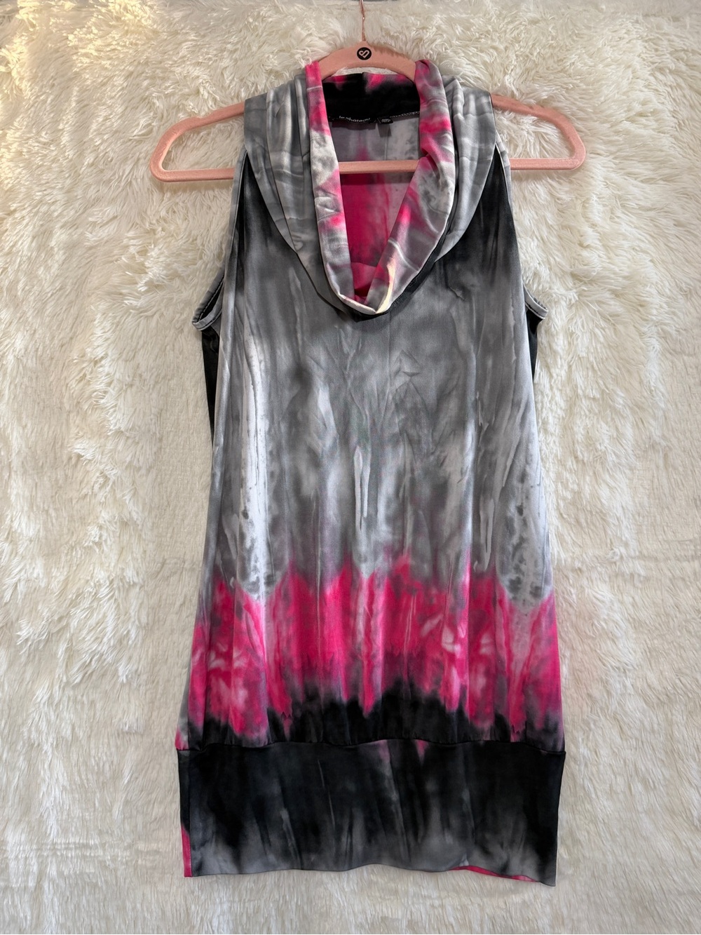 Le Chateau Womens Tie Dye Slouch Neck Sleeveless Dress M Pink Grey Made In USA